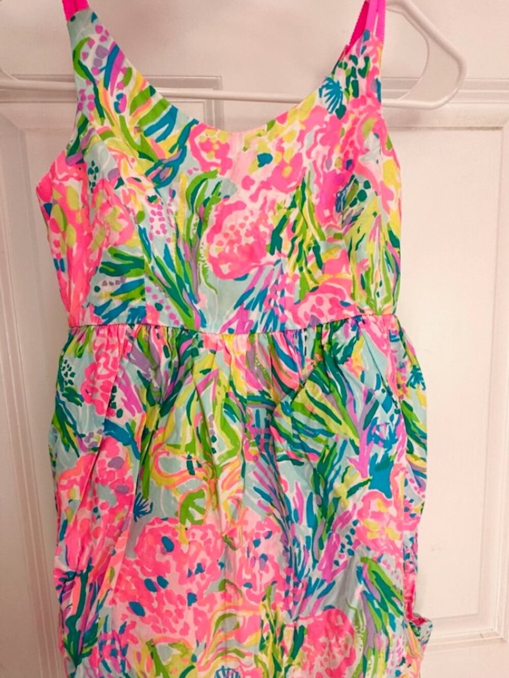 Lilly Pulitzer Girls Size 8 Pink Green Tropical Floral Sleeveless Sundress